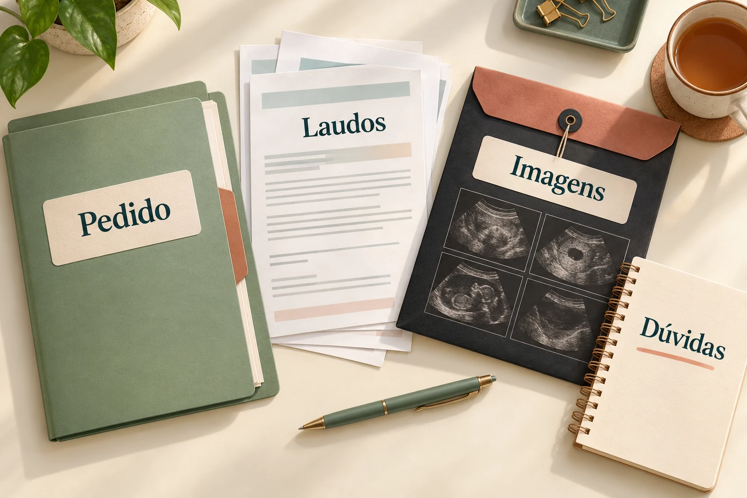 Composição de pedido, laudos, imagens e lista de dúvidas.