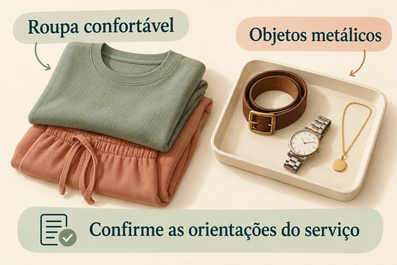 Ilustração de roupa confortável e pequenos objetos metálicos separados.