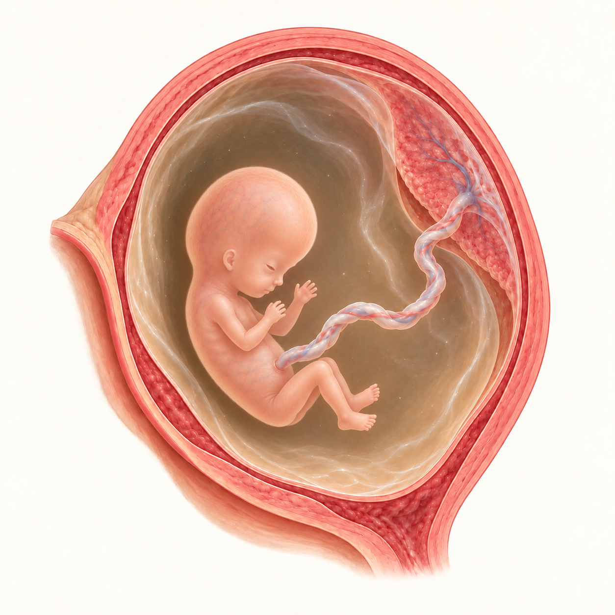 Ilustração do bebê na 10ª semana de gestação, no interior do útero.