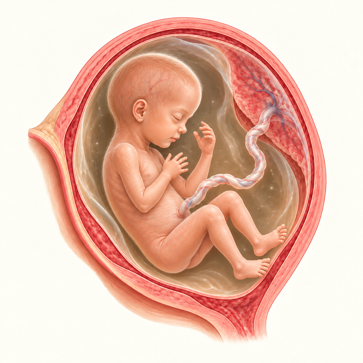 Ilustração do bebê na 20ª semana de gestação, no interior do útero.