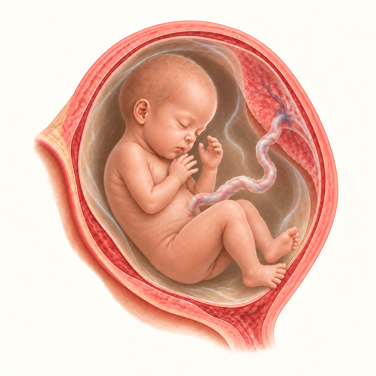 Ilustração do bebê na 27ª semana de gestação, no interior do útero.