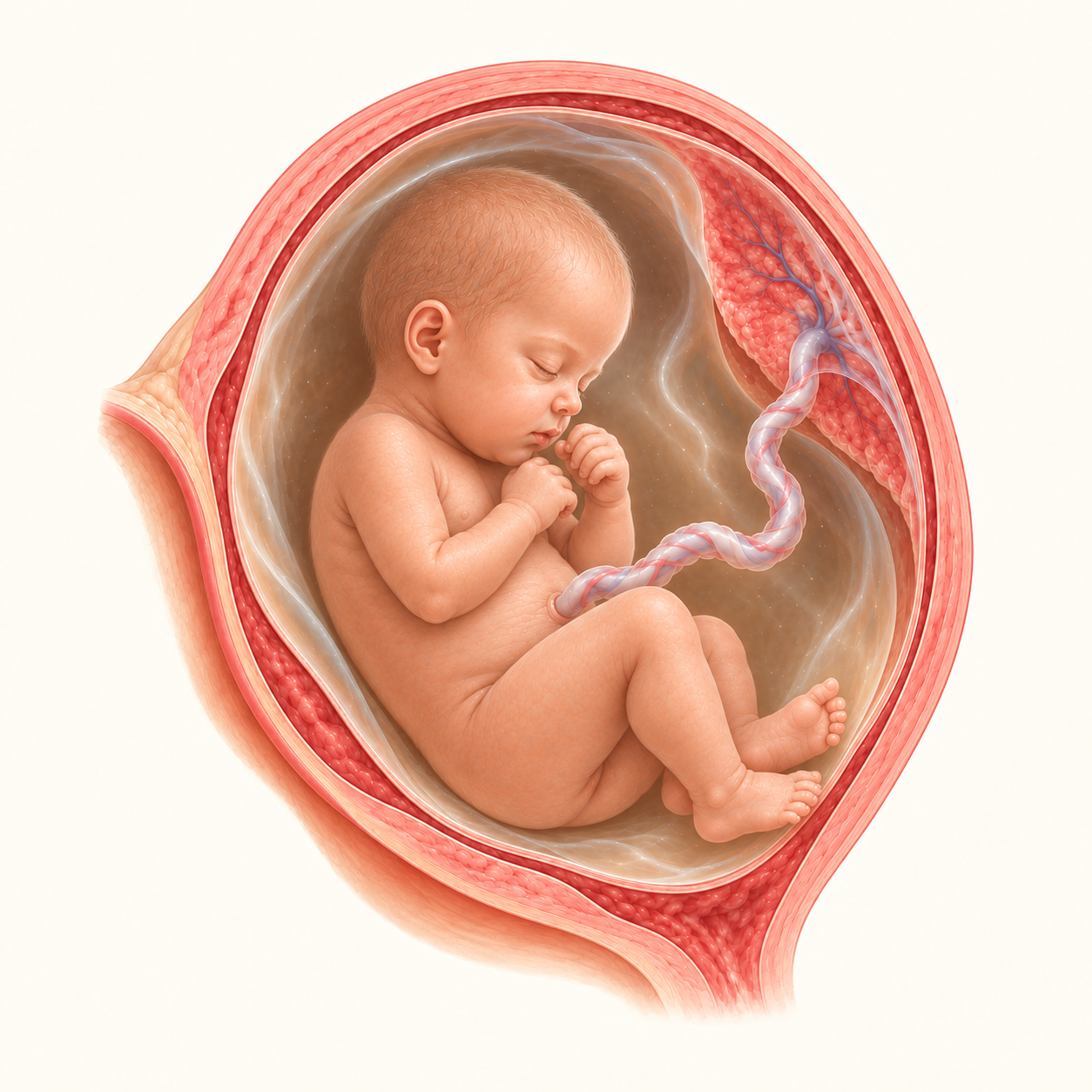 Ilustração do bebê na 29ª semana de gestação, no interior do útero.