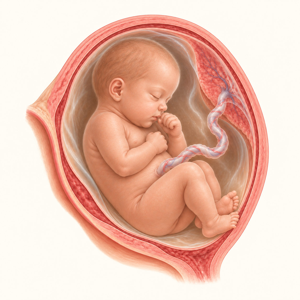 Ilustração do bebê na 30ª semana de gestação, no interior do útero.