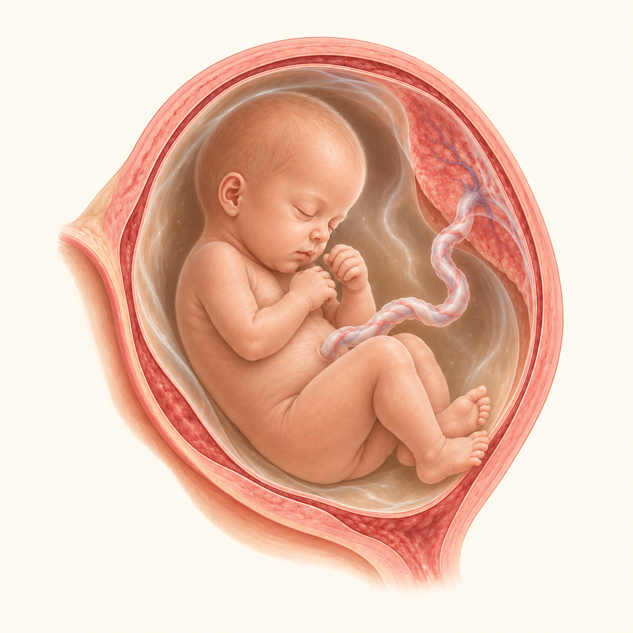 Ilustração do bebê na 31ª semana de gestação, no interior do útero.