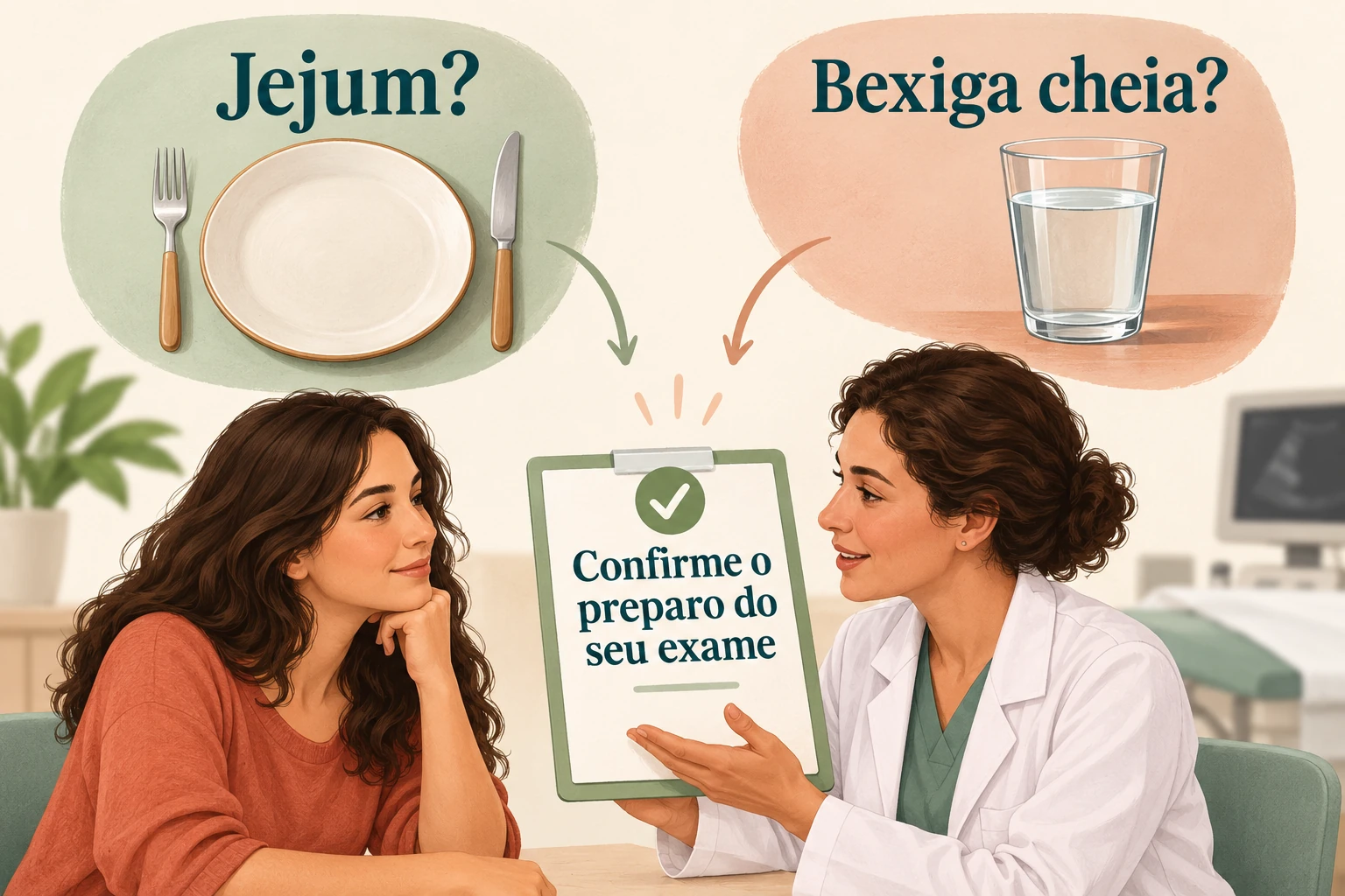 Duas situações de preparo ligadas à confirmação com a equipe: jejum e bexiga.