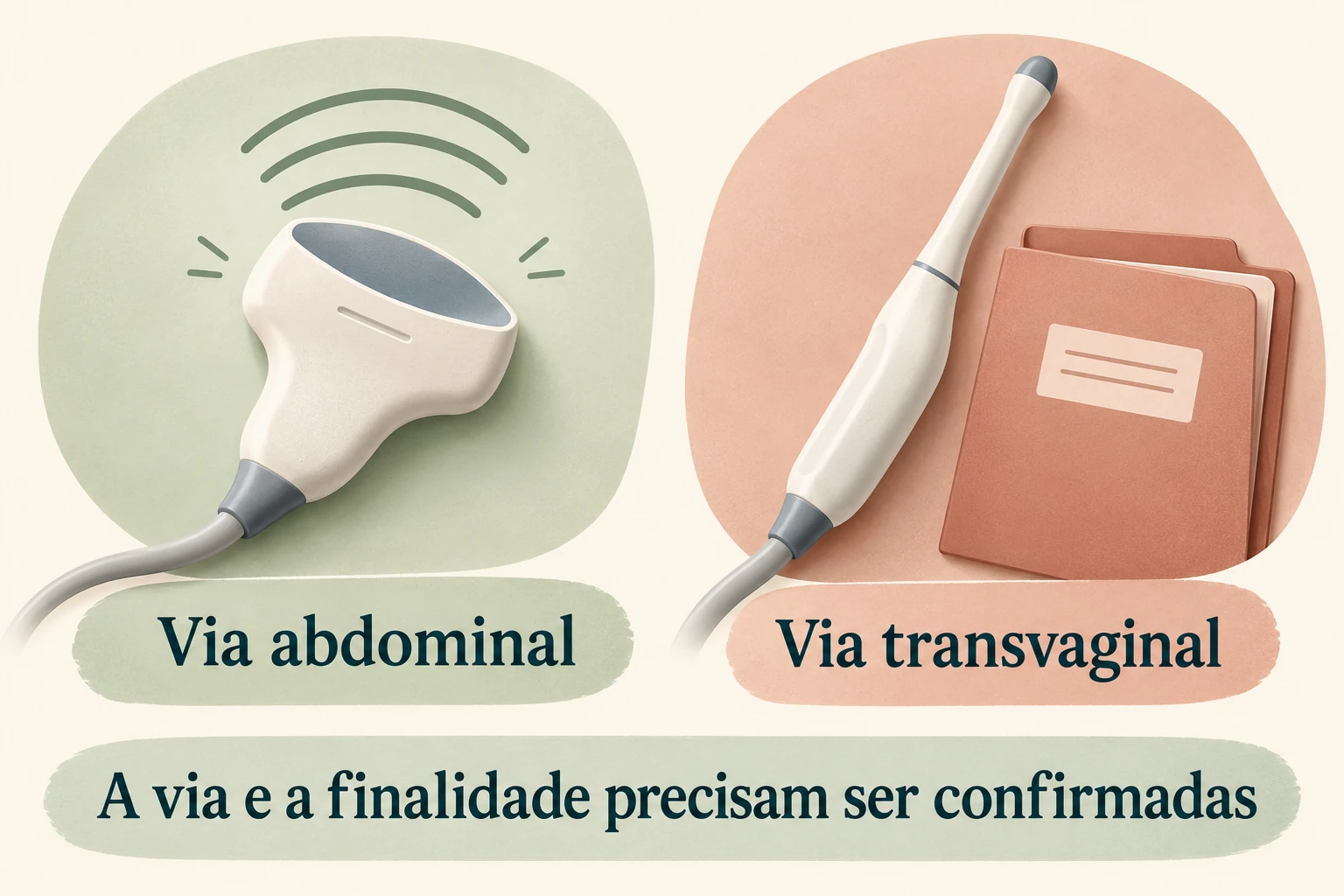Comparativo esquemático das vias abdominal e transvaginal, com foco em acesso e pergunta clínica.