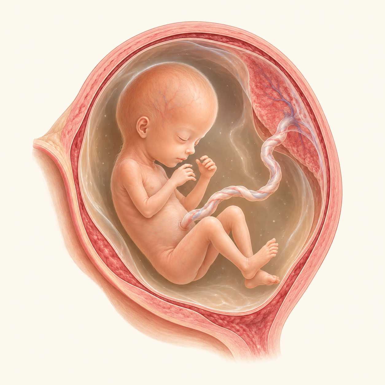 Ilustração do bebê no útero com 17 semanas de gestação